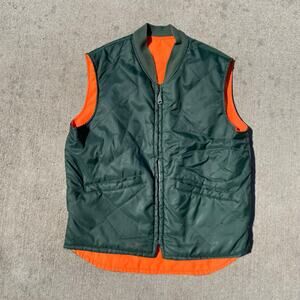 Vintage Hunting Vest 50s 60s Reversible Green Orange EMAR Zipper 20x24
